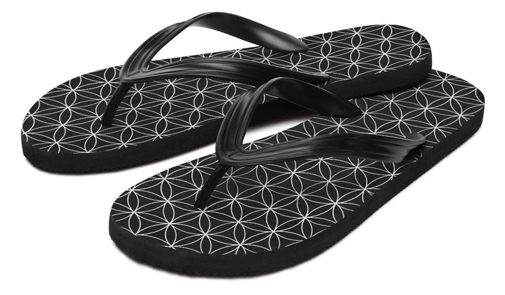 Flower of Life Black Flip Flop Sandals