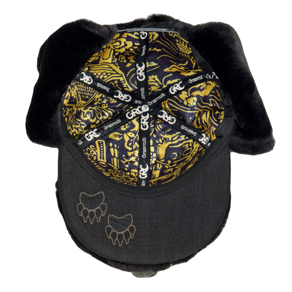 Black Bear Fur Earflap Snapback Hat