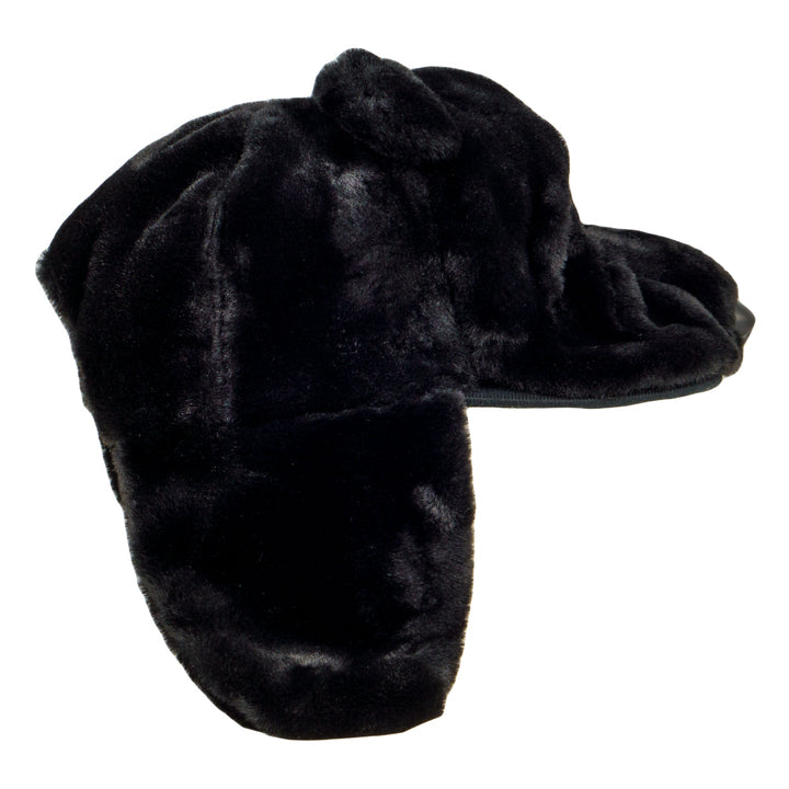 Black Bear Fur Earflap Snapback Hat