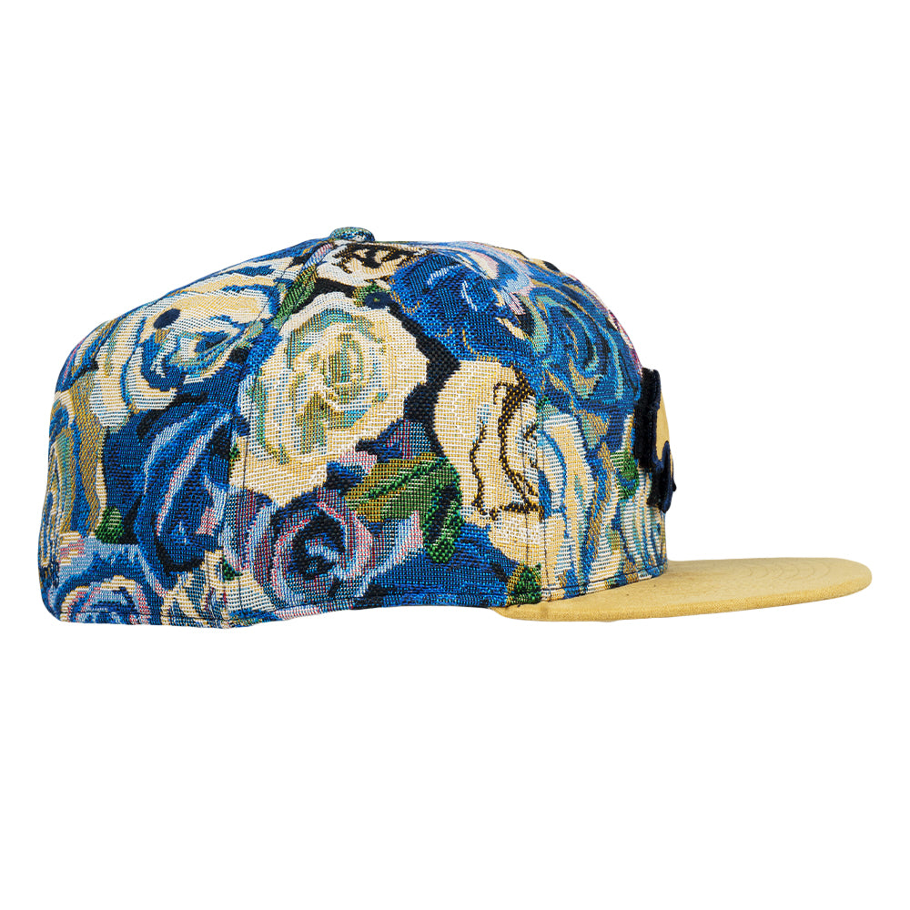 Removable Bear Blue Flowers Fitted Hat