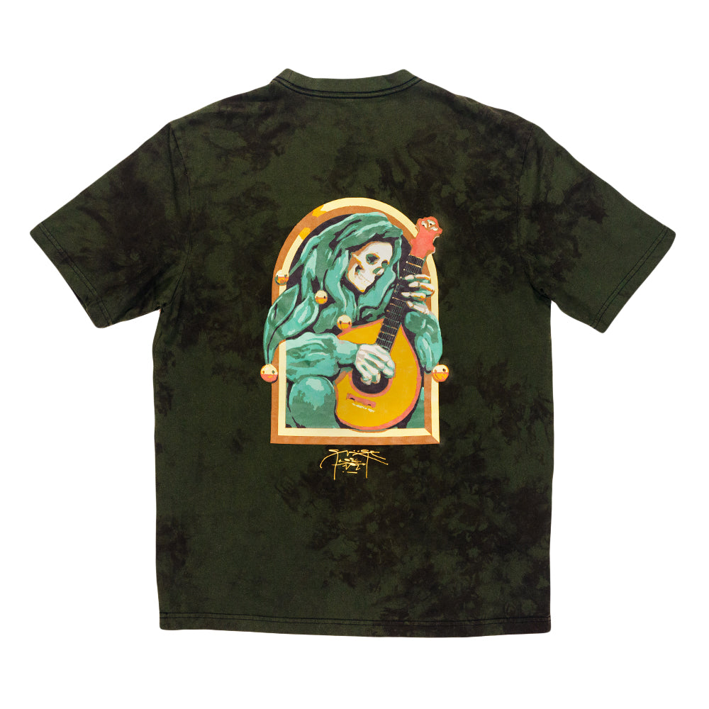 Camiseta teñida de verde con el logo de Stanley Mouse Mandolin Jester Never Summer