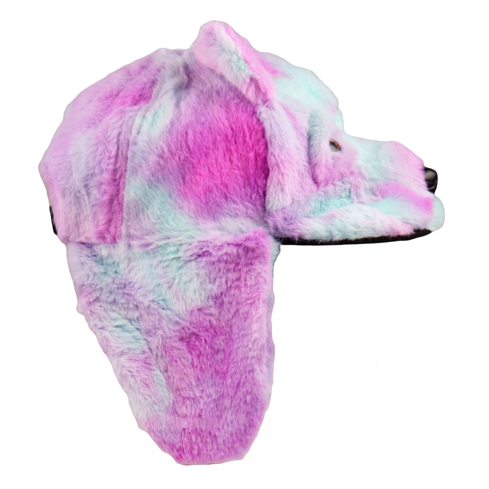 Purple Bear Fur Earflap Snapback Hat