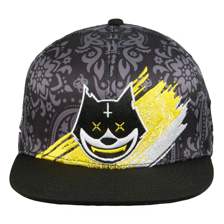 Gorra negra con estampado de gato y estampado de cachemira Stylust