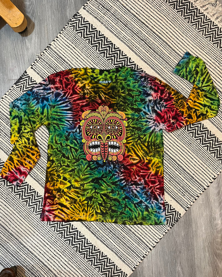 Camiseta teñida con máscara tribal arcoíris/rasta 2023 