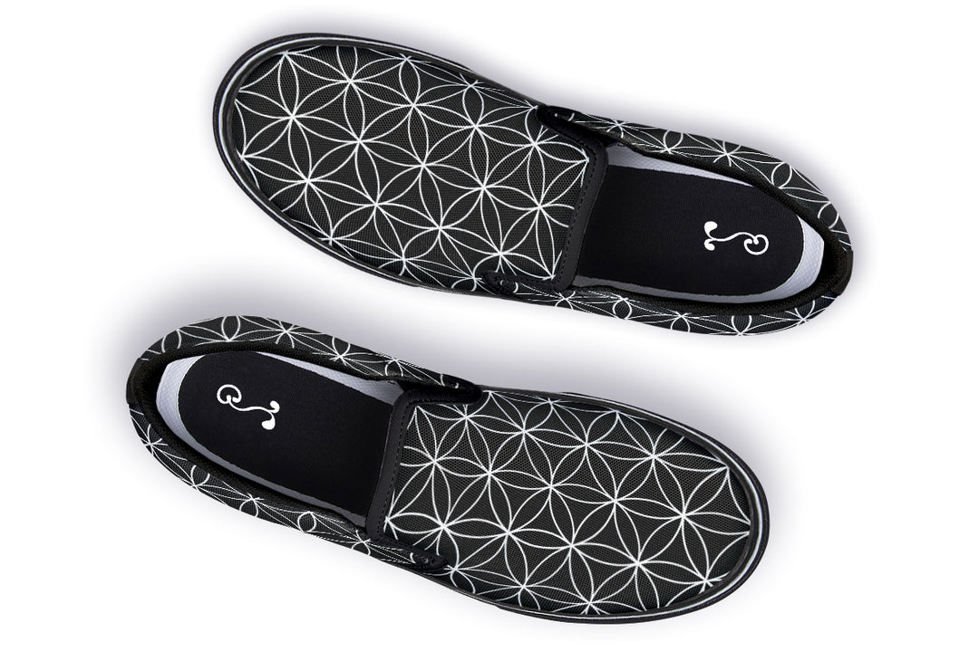 Flower of Life Black Slip On Shoes