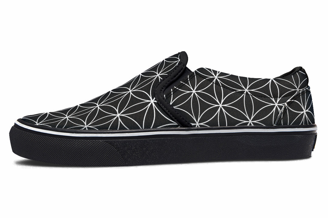 Flower of Life Black Slip On Shoes