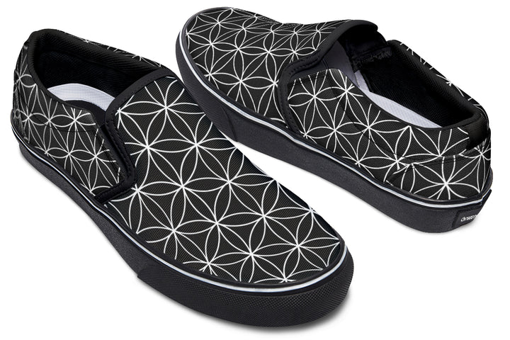 Flower of Life Black Slip On Shoes