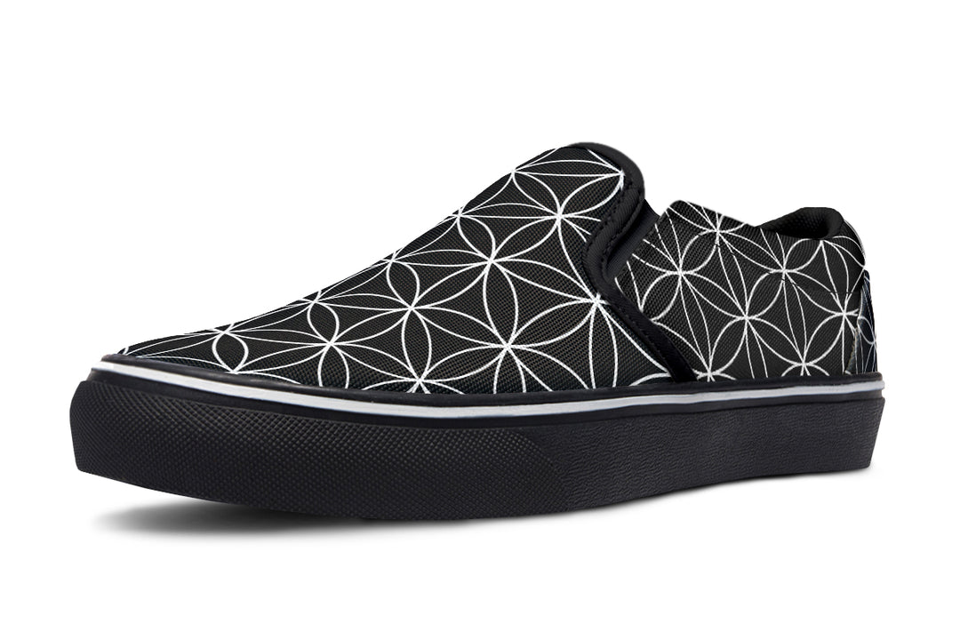 Flower of Life Black Slip On Shoes