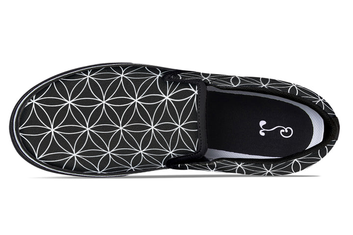 Flower of Life Black Slip On Shoes