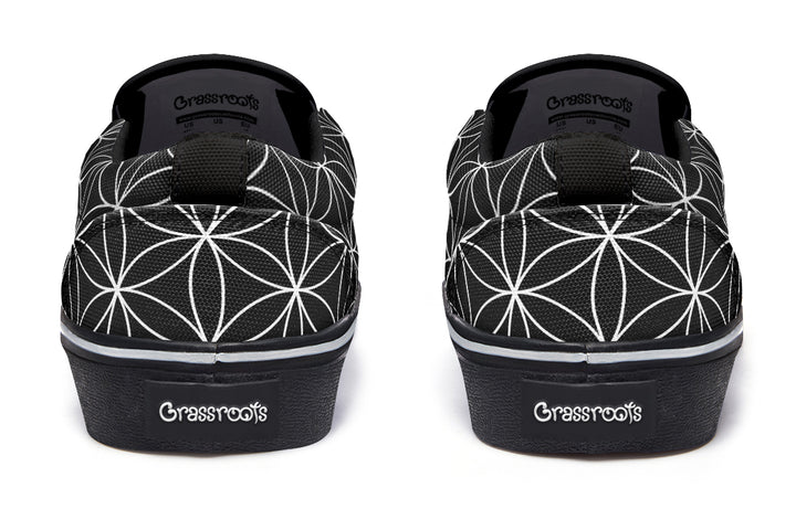 Flower of Life Black Slip On Shoes