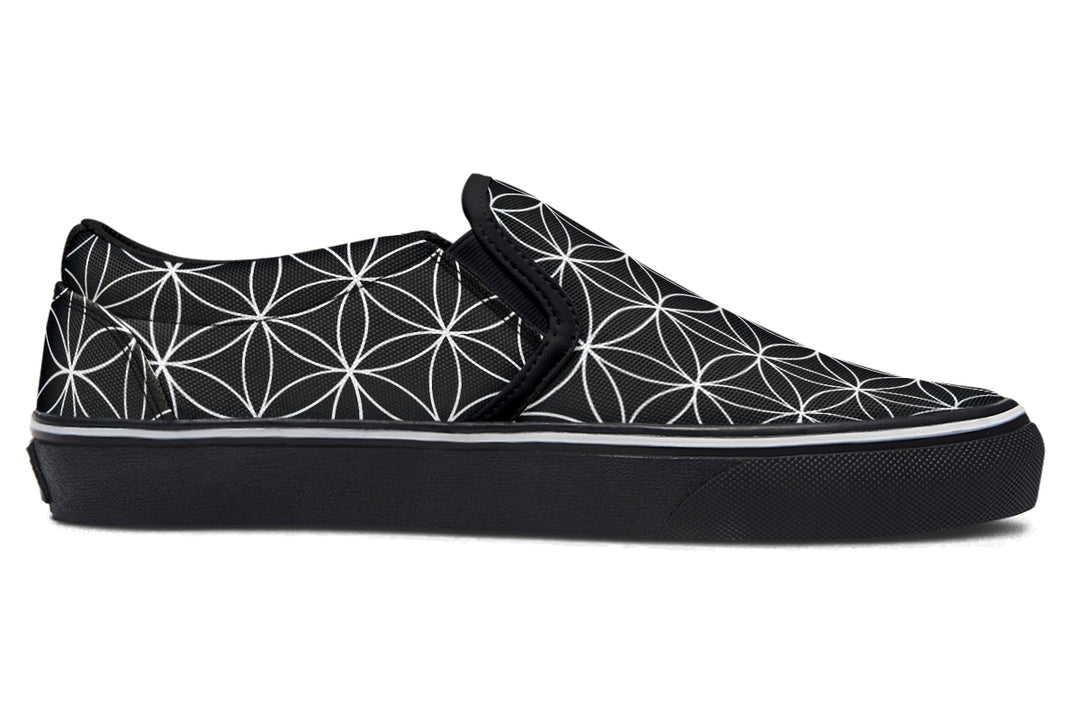 Flower of Life Black Slip On Shoes