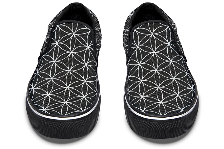 Flower of Life Black Slip On Shoes