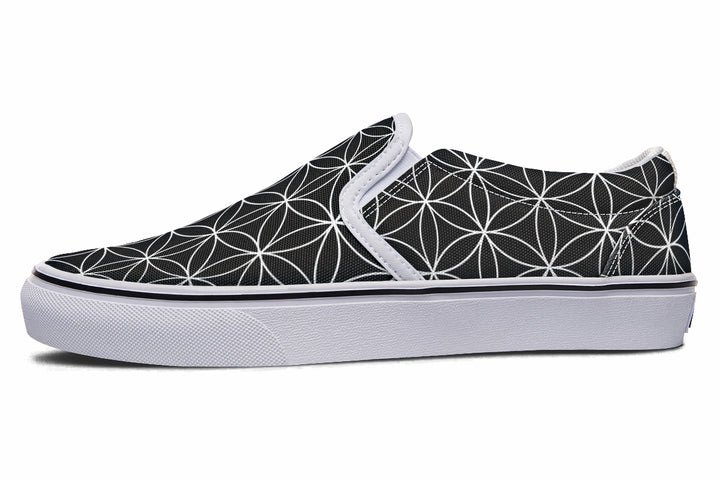 Flower of Life Black Slip On Shoes