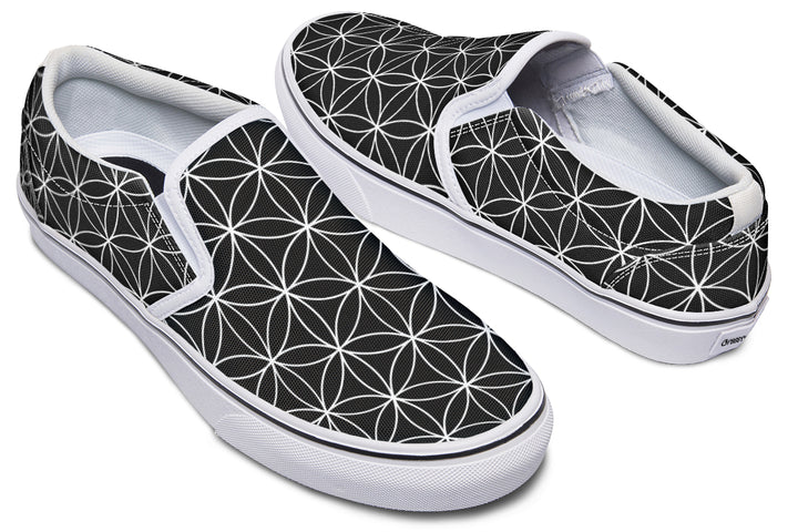 Flower of Life Black Slip On Shoes