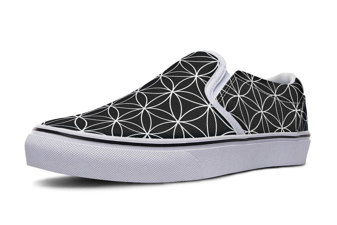 Flower of Life Black Slip On Shoes