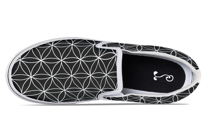 Flower of Life Black Slip On Shoes