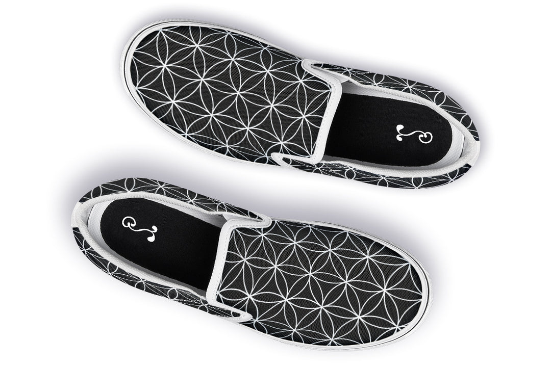 Flower of Life Black Slip On Shoes