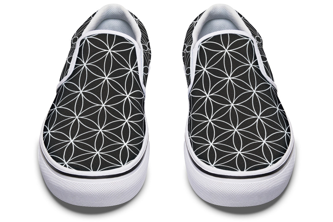 Flower of Life Black Slip On Shoes