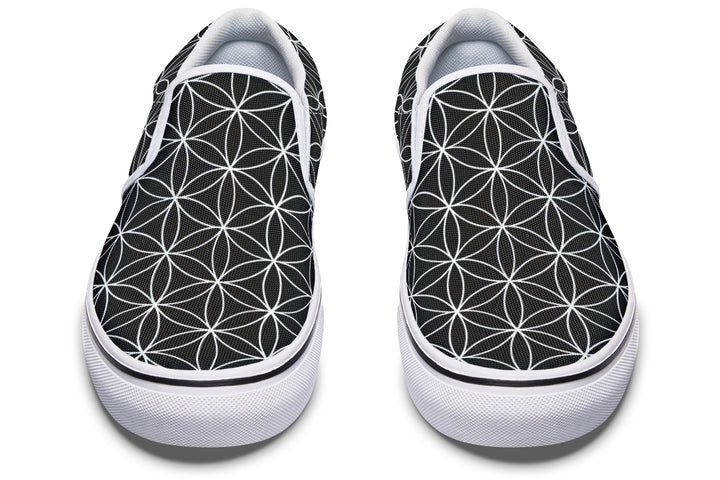 Flower of Life Black Slip On Shoes