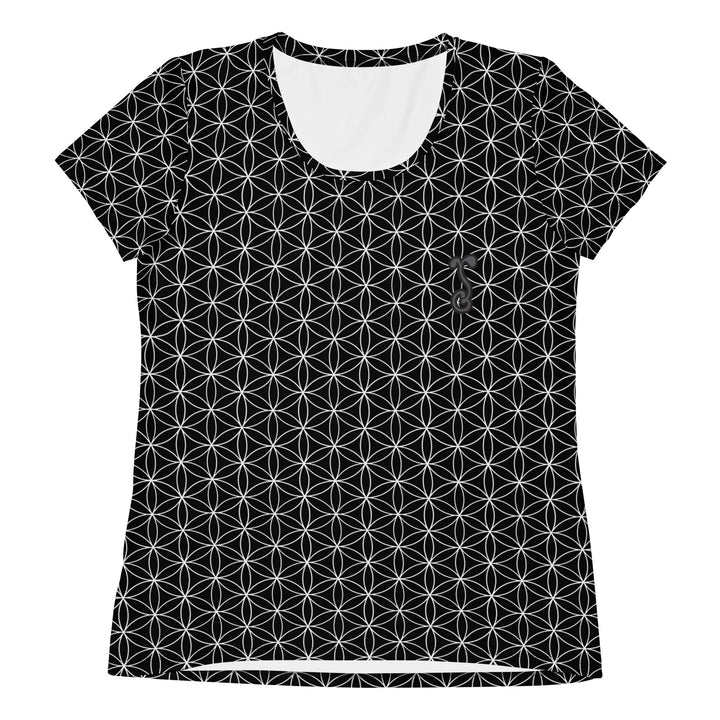 Camiseta deportiva negra para mujer con la flor de la vida